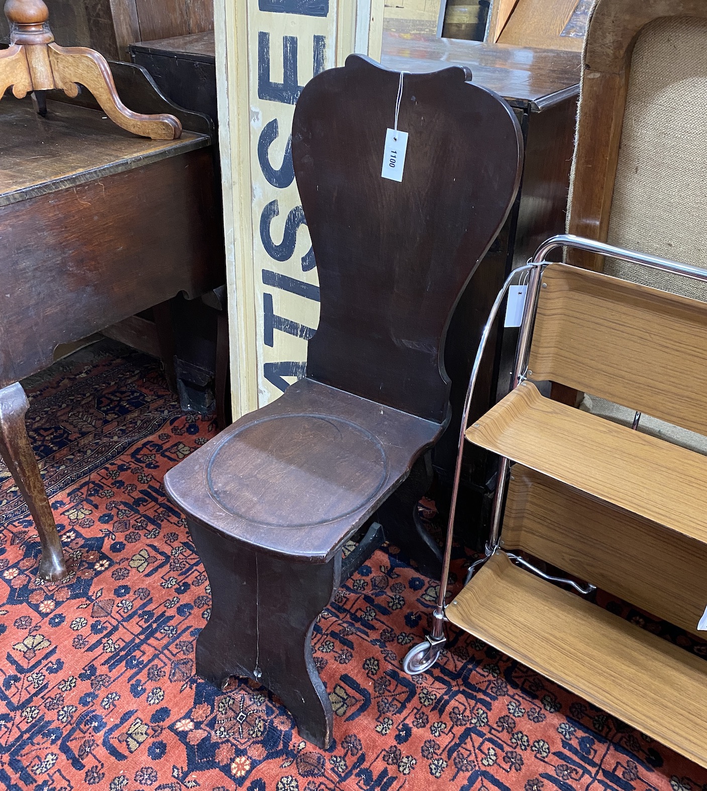 A George III Cuban mahogany hall chair, height 99cm